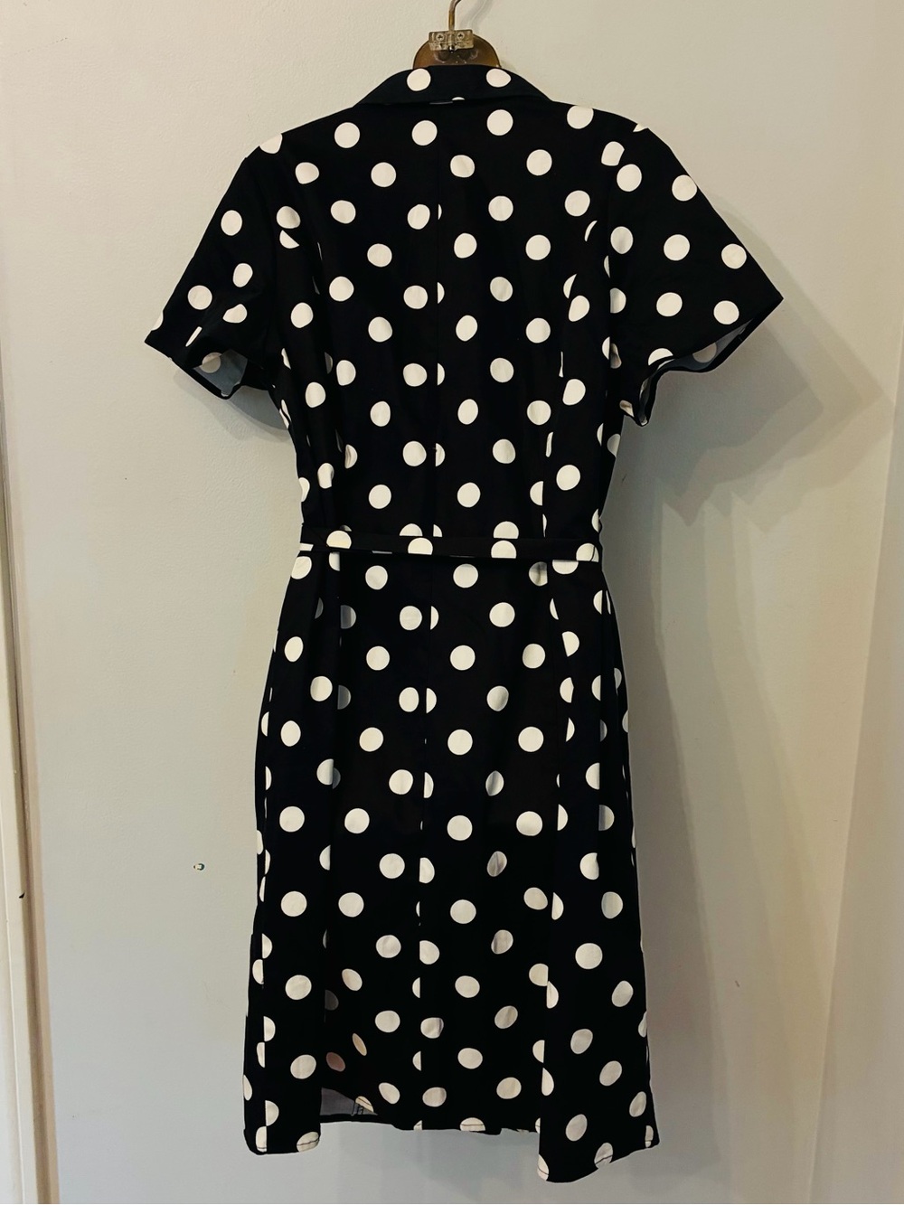 Lane Bryant Polka Dot Shirt Dress Size 16 Black White Belted Midi - Picture 5 of 6
